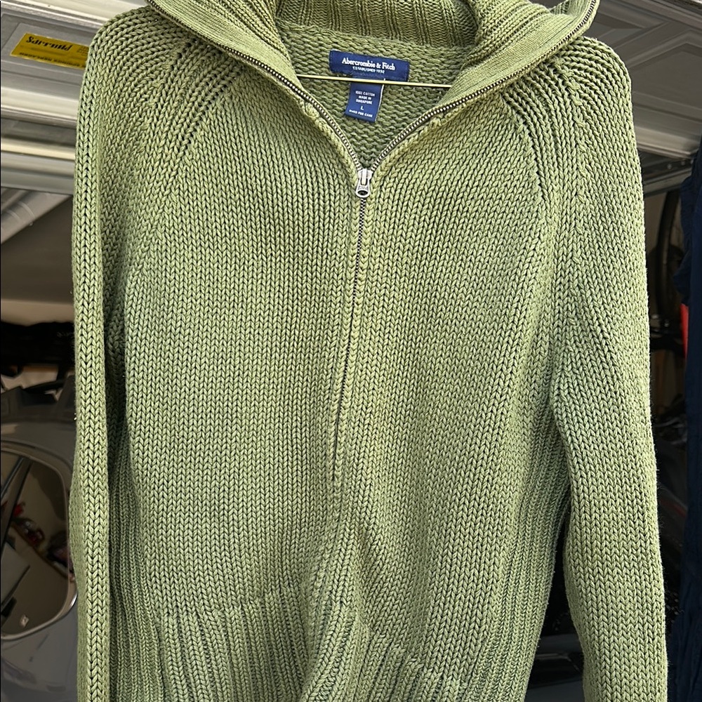 Abercrombie & Fitch Green Knit Zip-Up Sweater